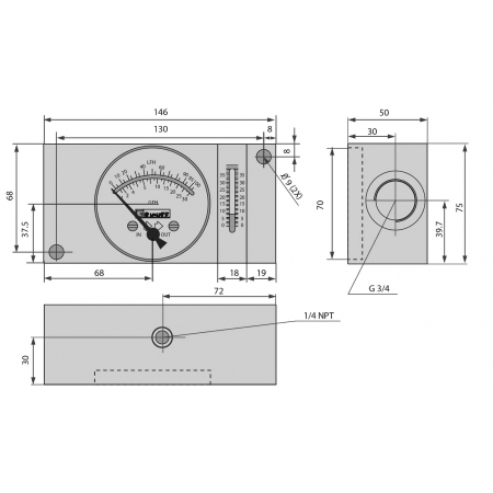 PRZEPŁYWOMIERZ 10-180L 3/4'' Z TERMOMETREM